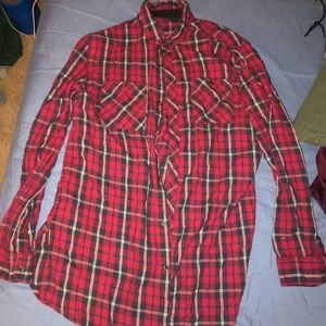 Forever 21 long line long sleeve plaid shirt, XL
